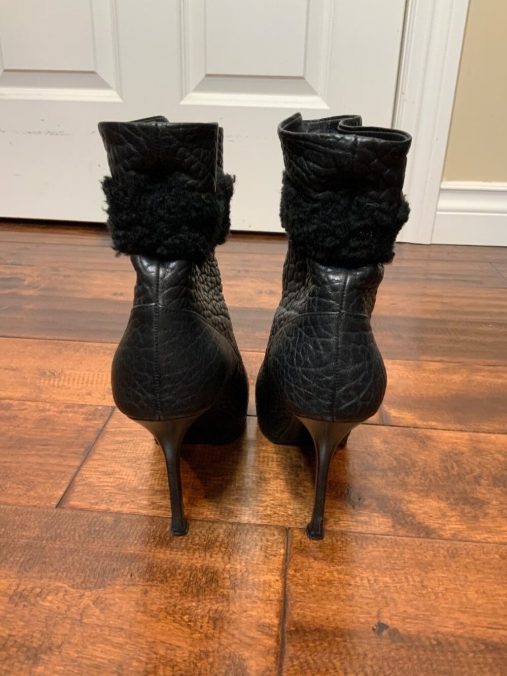 Yves Saint Laurent Black Leather Tribtoo Black Shearling Booties Sz 6.5 | 36.5 - Picture 4 of 8